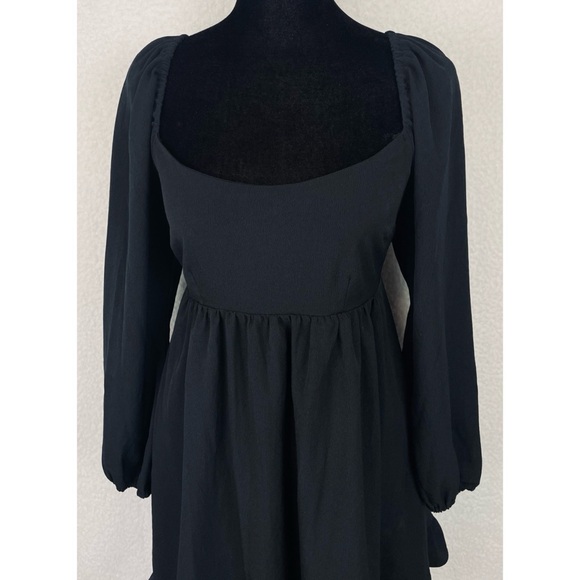 ABERCROMBIE & FITCH • Black Ruffle-Trim Long Sleeve Babydoll Mini Dress - Picture 2 of 16